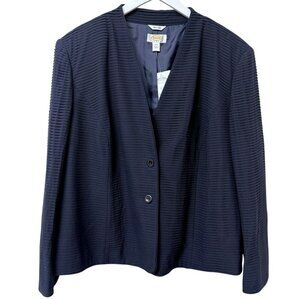 TALBOTS Silk Blazer Plus Size 20W Navy Blue Womens Luxury Jacket Career Evening